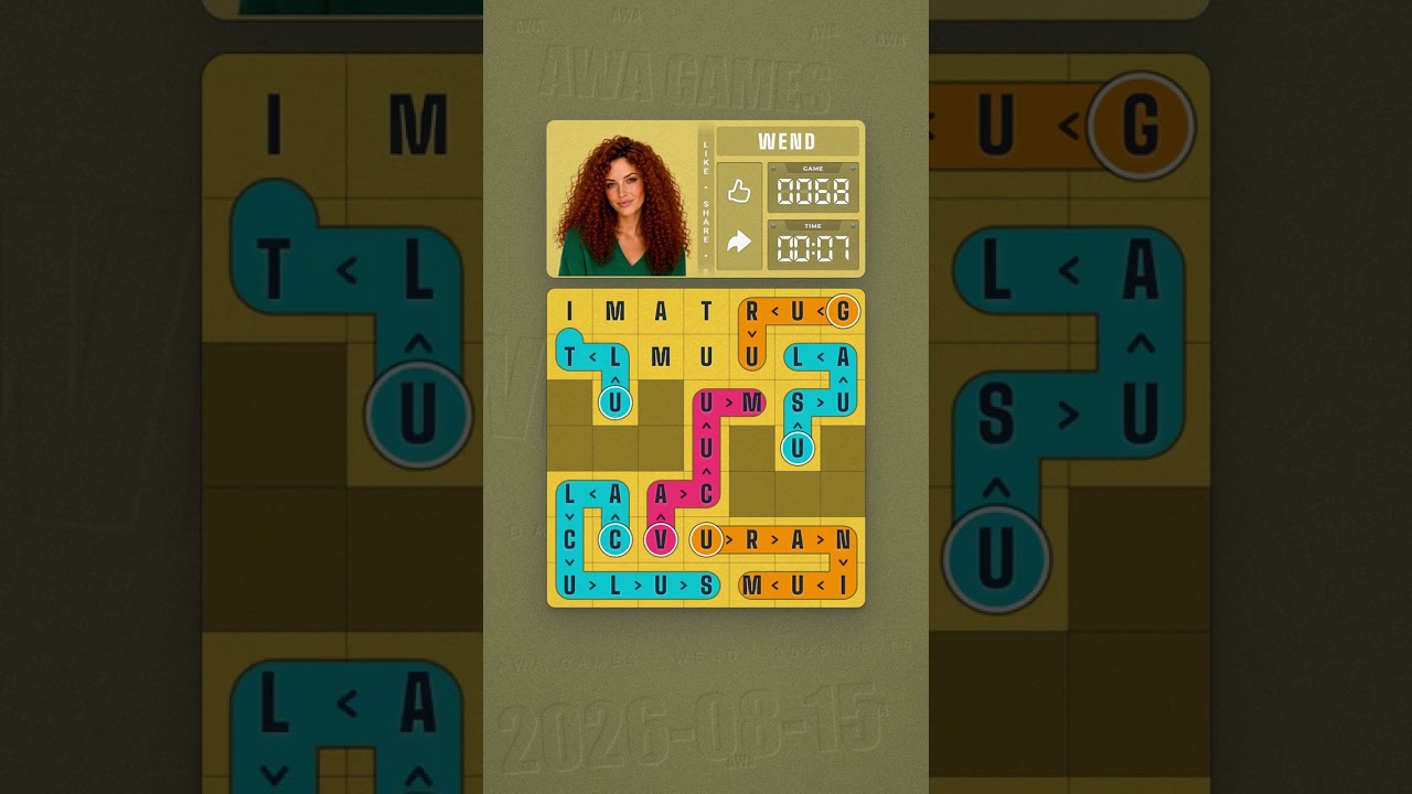 LinkedIn Wend #68 solved board for August 15, 2026, 7x7 grid