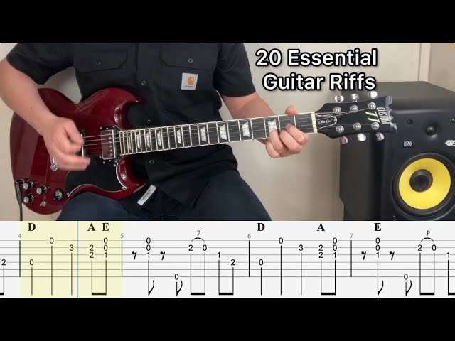 Master 20 Must-Know Guitar Riffs + Tabs class=