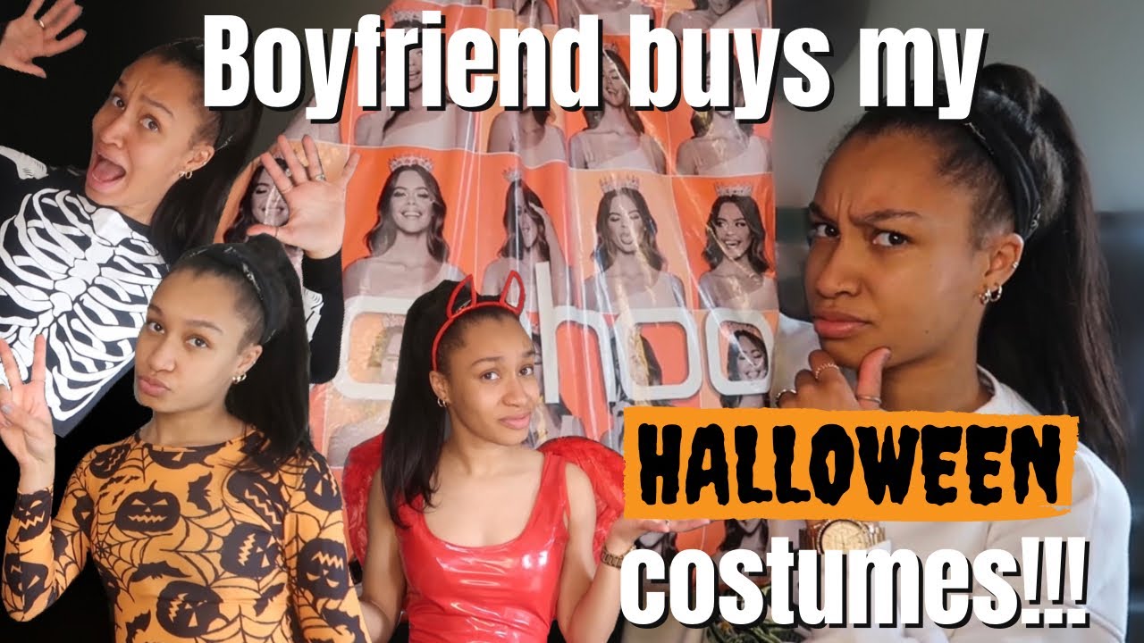 MY BOYFRIEND CHOOSES MY HALLOWEEN COSTUMES!!! Boohoo try on haul