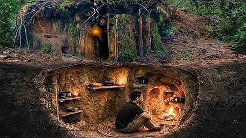 Building a Hidden Shelter Inside a GiantTree Root E Warm and Cozy Dugout.Bushcraft Survival