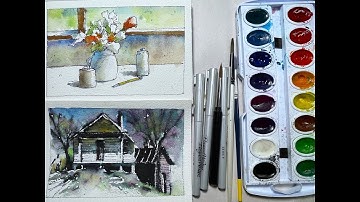 Extreme Beginners Pen & Wash Watercolors of a House and then a Flower Painting!
