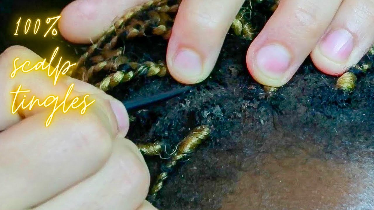 Upclose Zoomed Scratching Between Braids | ASMR