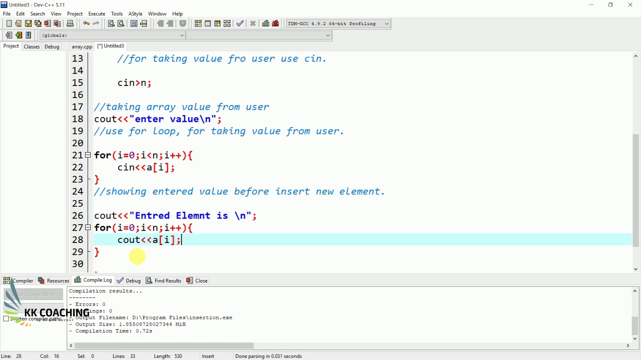 Insertion in array in data structure youtube