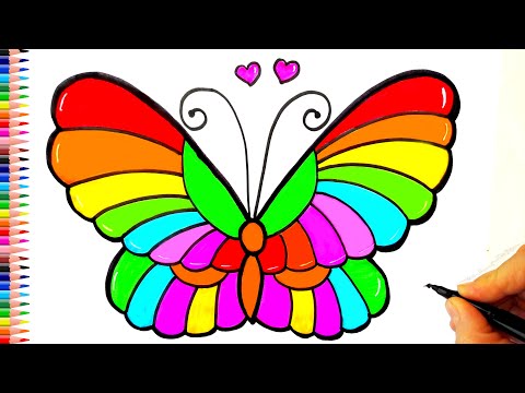 Rengarenk Kelebek Çizimi 🦋 Kelebek Nasıl Çizilir?  How To Draw a Butterfly Colorful - Kelebek Çizimi