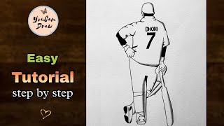 How to draw MS Dhoni - Dhoni Backside Drawing 💛 Outline Tutorial | YouCanDraw