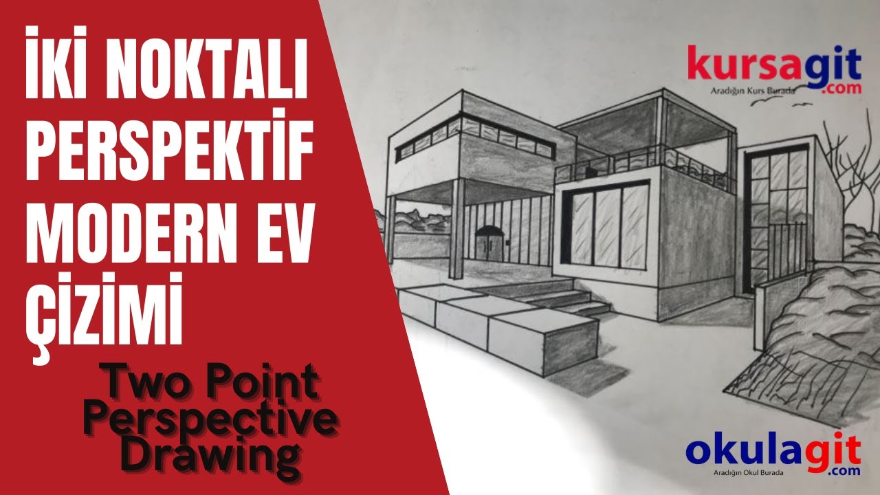 İki Noktalı Perspektif Modern Ev Çizimi Nasıl Yapılır? How to Draw A Modern House
