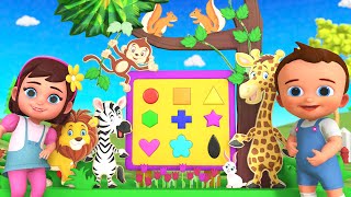 Learn Shapes for Children with Little Baby Fun Play with Wooden Puzzle Jungle Animals Toy Set 3D Edu