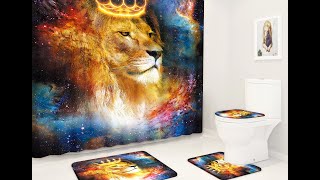 The one-of-a-kind lion four-piece bathroom shower curtain set with rugs is worth having