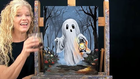 GHOST AND LAMP - Learn How to Draw & Paint with Acrylics - Easy Fun Halloween Paint and Sip at Home