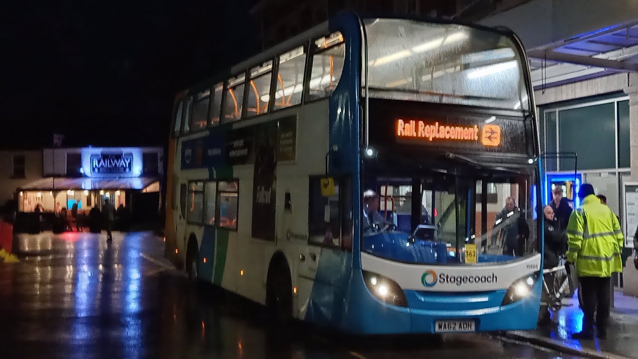 Route visual, Rail Replacement towards Newton Abbot Railway Station, 15866 WA62 AOH Scania enviro400