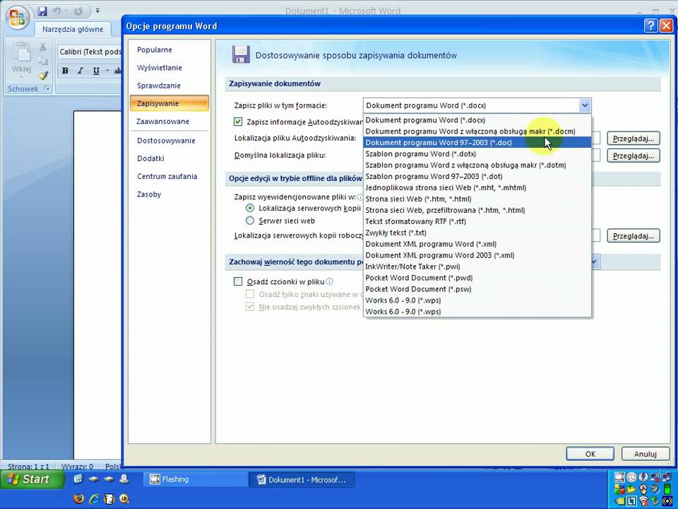 Jak zmienić domyślny format zapisywanego pliku w Microsoft Office Word 2007 YouTube