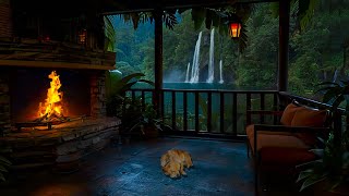 Relaxing Waterfalls and Rain Sounds for Sleeping | Cozy Balcony Ambience
