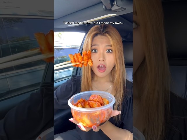 EATING SPICY TTEOKBOKKI IN THE CAR GONE VERY WRONG #shorts #viral #mukbang class=