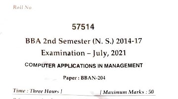 B.B.A 2nd Semester 2021 ( COMPUTER APPLICATIONS IN MANAGEMENT) Question Paper #knowledgeaddaofficial