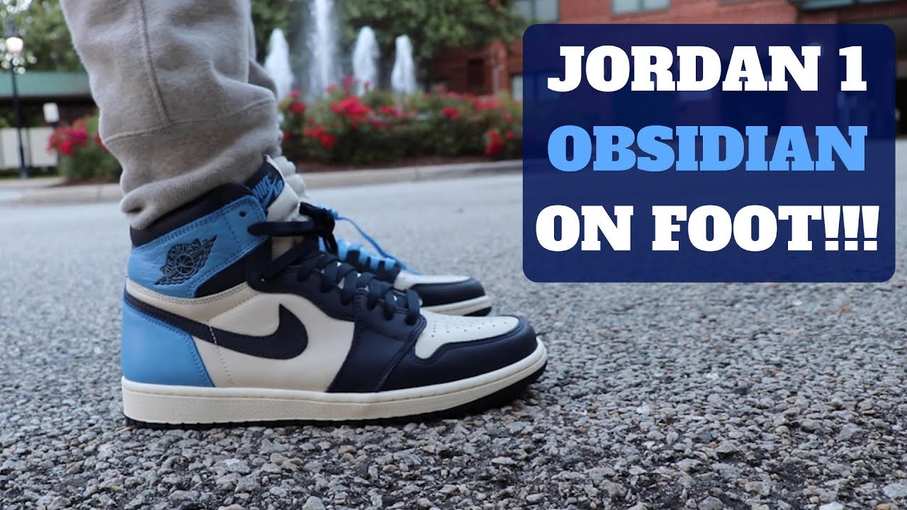 AIR JORDAN 1 OBSIDIAN UNIVERSITY BLUE REVIEW ON FOOT !!! - YouTube