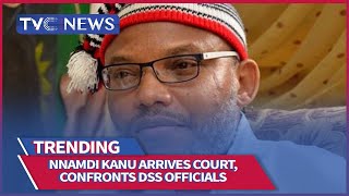 Nnamdi Kanu arrives court, confronts DSS officials
