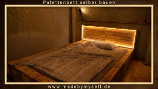 Palettenbett selber bauen Palettenmöbel Europaletten, DIY Bett aus Paletten unter 100€