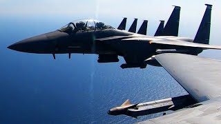 48th Fighter Wing &quot;Liberty Wing&quot; F-15E Strike Eagles Fly In Close Formation Over Greek Islands