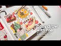 𖦹‧ cozy draw with me - fill a sketchbook with acrylic markers | food illustration 🥢 arrtx °‧