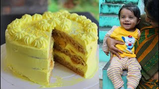 Most Requested Cake Recipe Made in a Pan - Banana Fresh Cream Layer Cake in Less than 30 Minutes