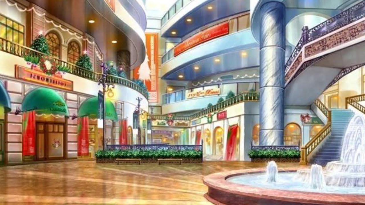 аниме фон торговый центр. локация торгового центра. фон аниме улица гача лайф магазин. улица без людей. торговый центр арт.