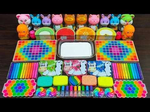 Rainbow slime ! Mixing random things into homemade slime ! Enjoy slime videos !!!