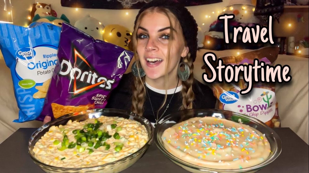 CHIPS AND DIP MUKBANG! (Creamy Corn and Cake Batter Dip) (Vegan)