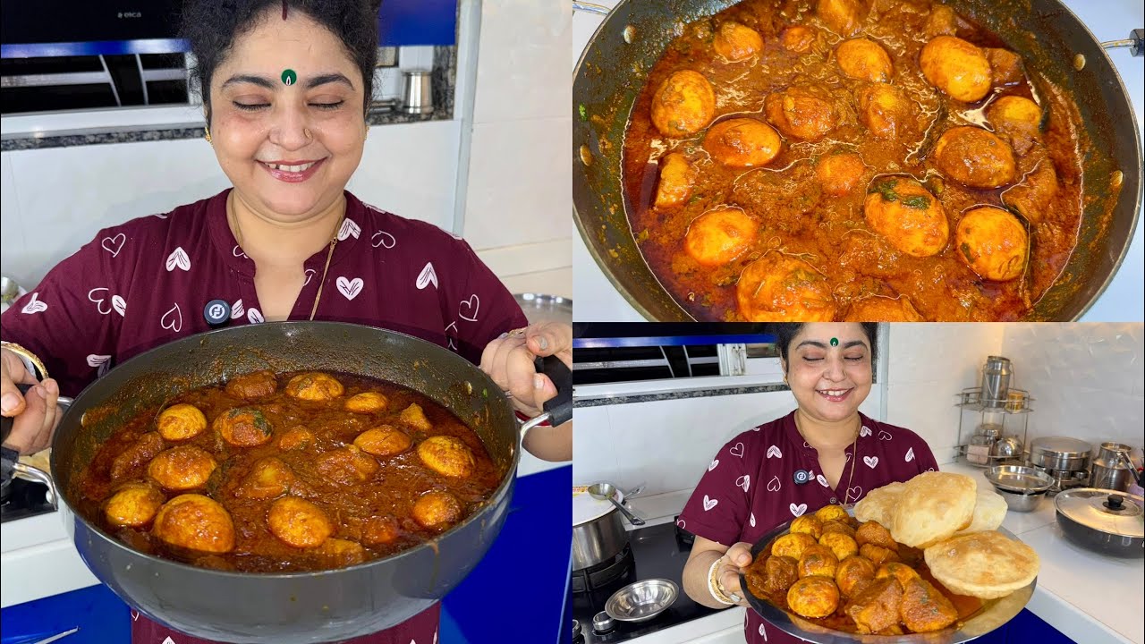 AAJ MADDY KI DEMAND PE MAINE BANAYA SPICY DHABA STYLE EGG CURRY AND SOFT BENGALI STYLE LUCHI