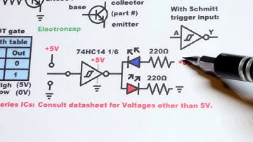 NOT logic gate digital inverter circuits switch NPN BJT 74HC14 IC learning electronics lesson 0019