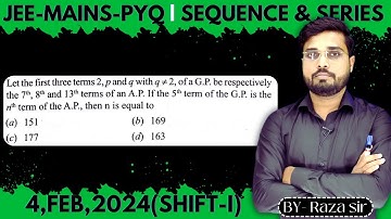 Let the first three terms 2, p and q with q ≠ 2, of a G.P. be respectively the 7th || Let