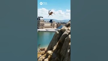 Snow Leopard chases Ibex down the cliff near the Louvre Pyramid! 🇫🇷 #SnowLeopard #Louvre