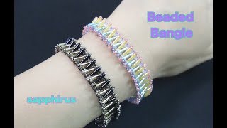 【ハンドメイド】竹ビーズで編むバングルの作り方　ビーズステッチ上級　How to make a bangle with bugle beads.