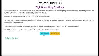Project Euler 033 - Digit Cancelling Fractions