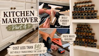 Part 4🌿These $40 Updates Elevated The Whole Kitchen! | Faux Brass Railing + Cabinet Feet