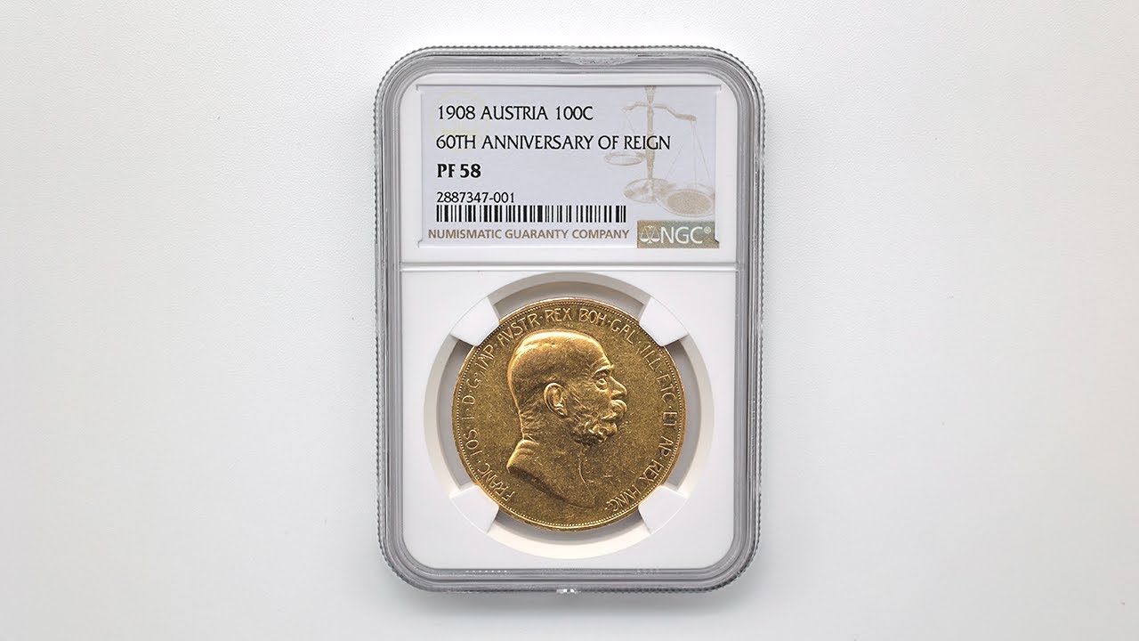 1908 オーストリア 雲上の女神 100コロナ 金貨 プルーフ NGC PF 58 極