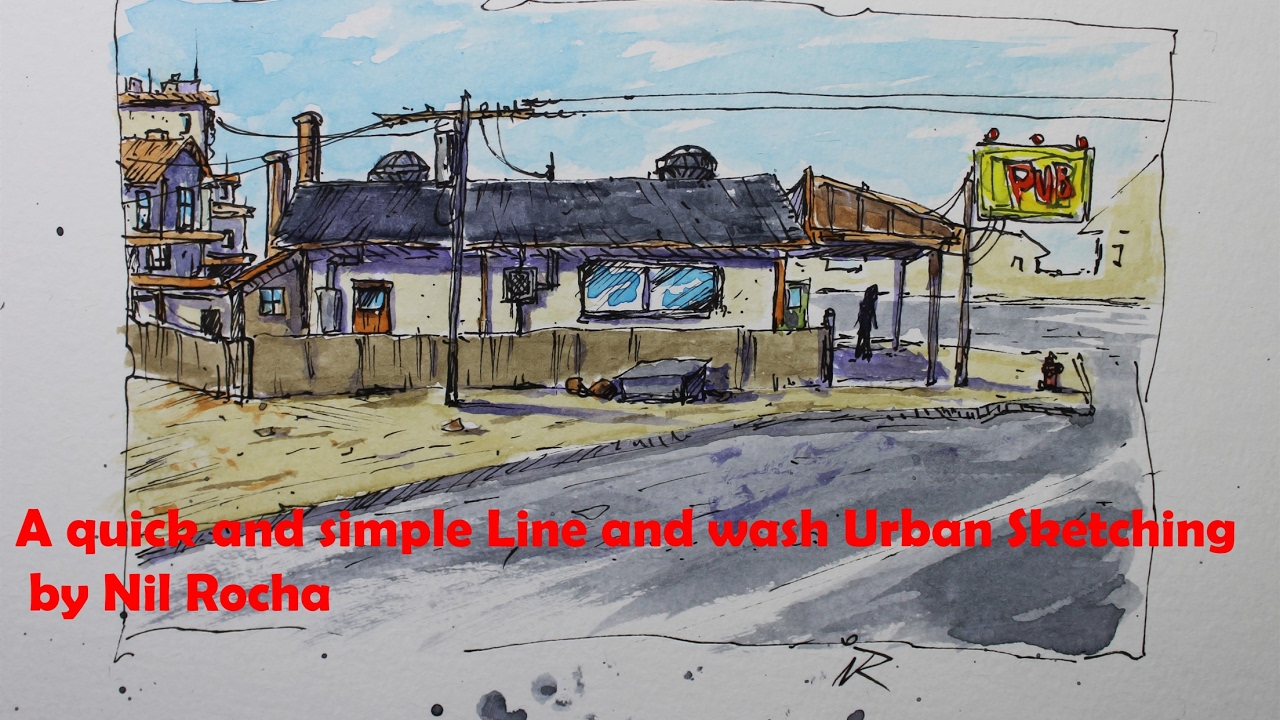 A quick and simple Line and wash Urban Sketching by Nil Rocha - YouTube