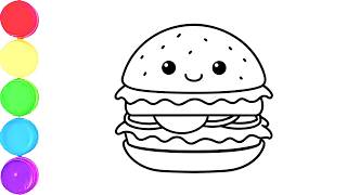 How To Draw Cute Burger Drawing, Painting & Coloring For Kids and Toddlers_ Child Art