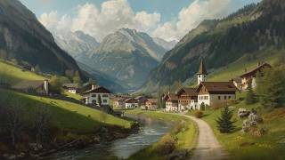 Swiss Alpine Mountain Village River Vintage Painting | Frame TV Art Display | 2-Hour Screensaver screenshot 5