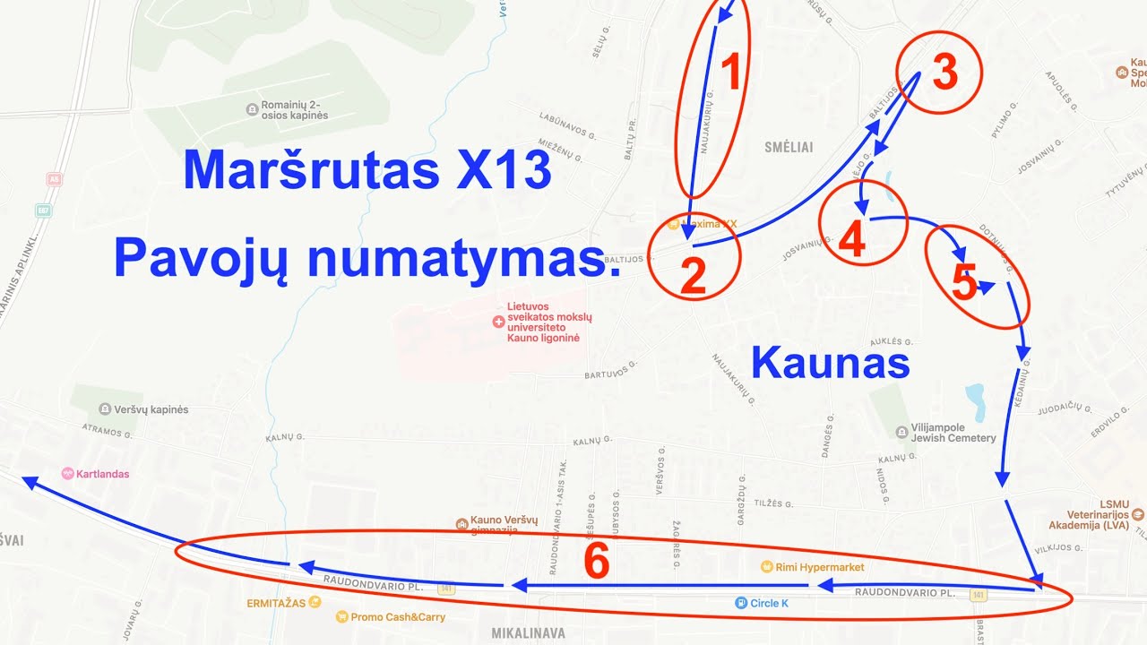 Maršrutas X13 Pavojų numatymas.