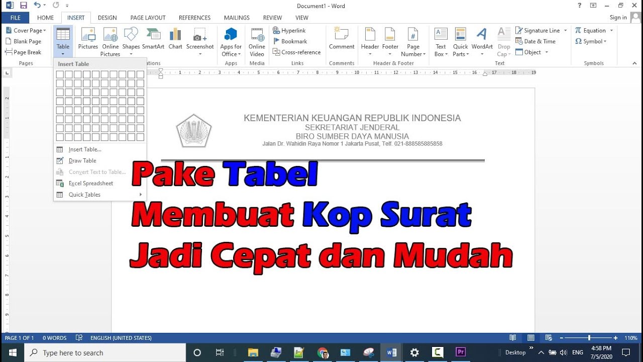 Cara Membuat Kop Surat dengan Tabel, Lebih Cepat dan Mudah 