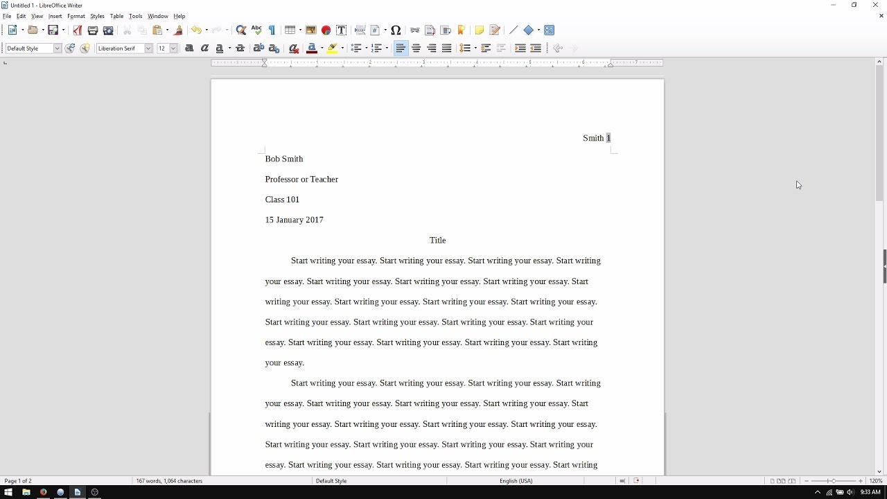 top left of essay