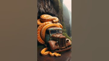 Rare discovery of python circling a bus in the Amazon forest #python #jungle #rare #bus #truck