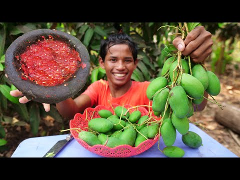 Eating Sour Green Mango With Chili Salt and Pepper