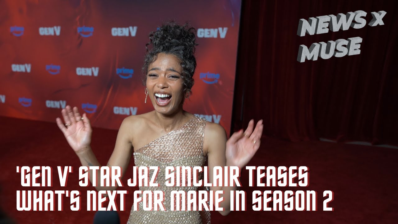 open lace back dress Jaz Sinclair Gen V 2023 Red Blazer Jumpsuit – LeatherJacketMerchant main image 0