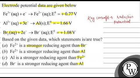 Electrode potential data are given below \[ \begin{array}{l} \mathrm{Fe}^{3+}(\mathrm{aq})+\math...