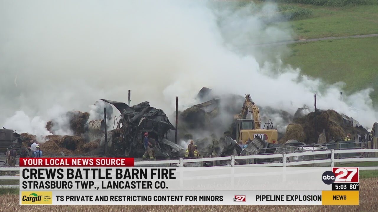 Fire crews battle two-alarm barn fire in Lancaster County - YouTube