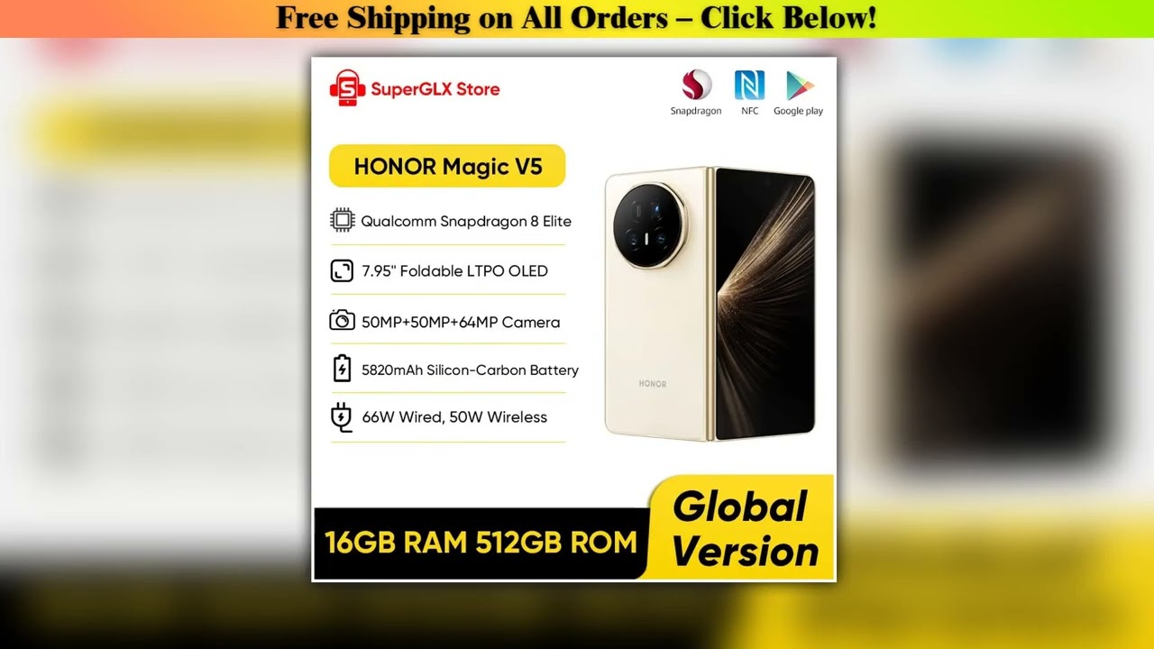 Original HONOR Magic V5 Global Version Snapdragon 8 Elite 7.95" Dual HDR OLED Display 5820mAh