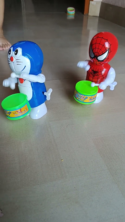 Doremon and Spiderman ,dhol bajate hue,cute toys#trending #shortvideos #cute #viral