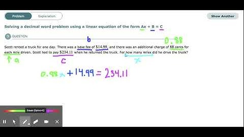 ALEKS - Solving a decimal word problem using a linear equation of the form Ax + B = C