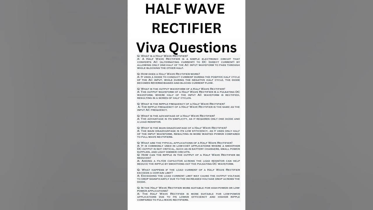 HALFWAVE RECTIFIER Viva Questions YouTube